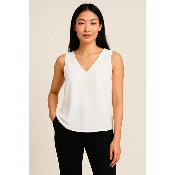 Nine West White Sleeveless V-Neck Blouse – Workwear |Minimalist Tank Size xs - Picture 1 of 5
